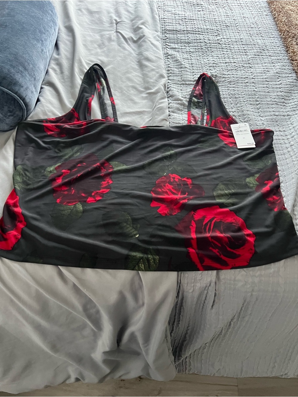 Good American Red Rose Print Sheer Blouse